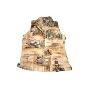 Misses Med Harley Davidson Sleeveless Button Up Shirt Daytona Beach Sturgis Fit
